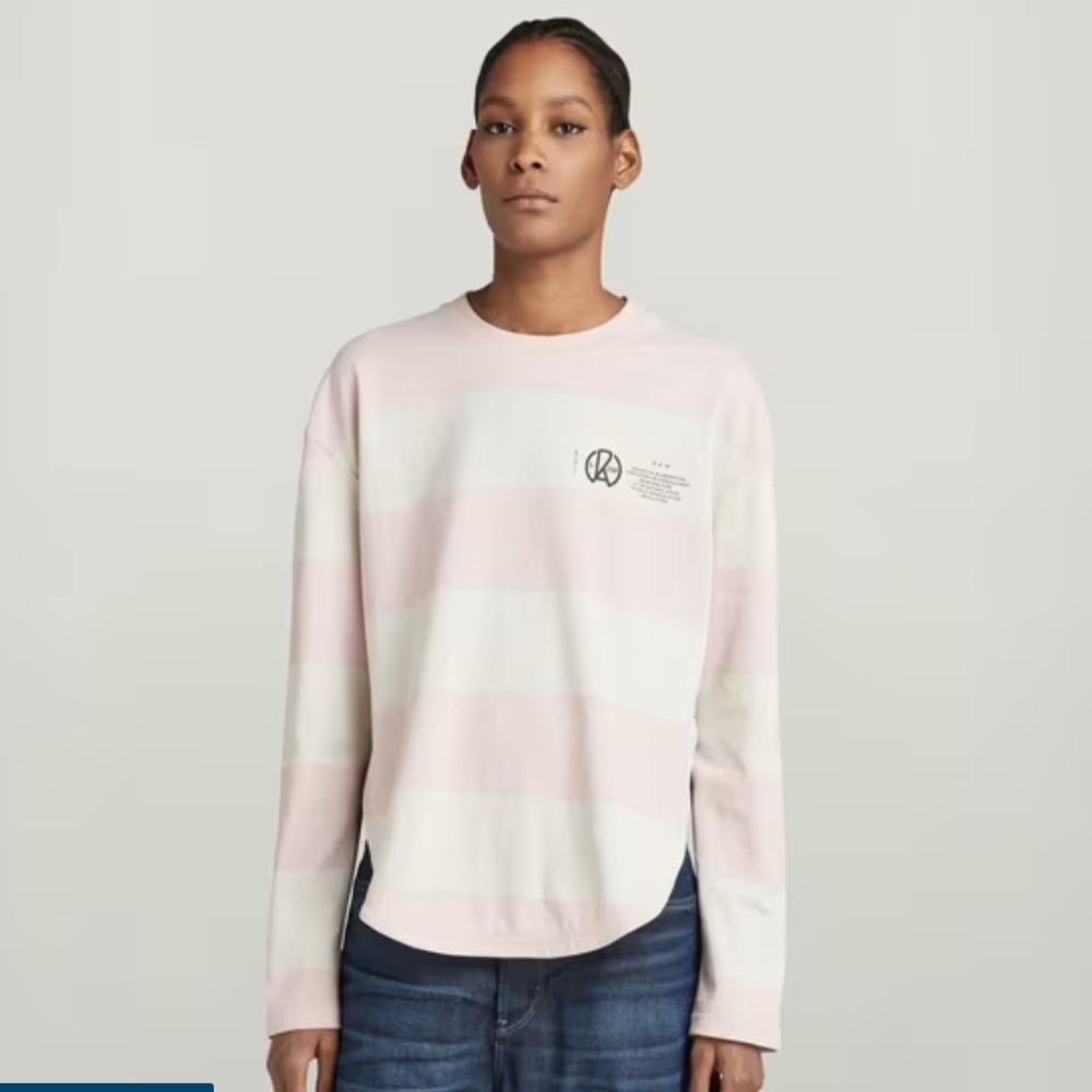 G Star • Pink Cream Striped Multicolor Lightweight Striped Sweater Small NWT